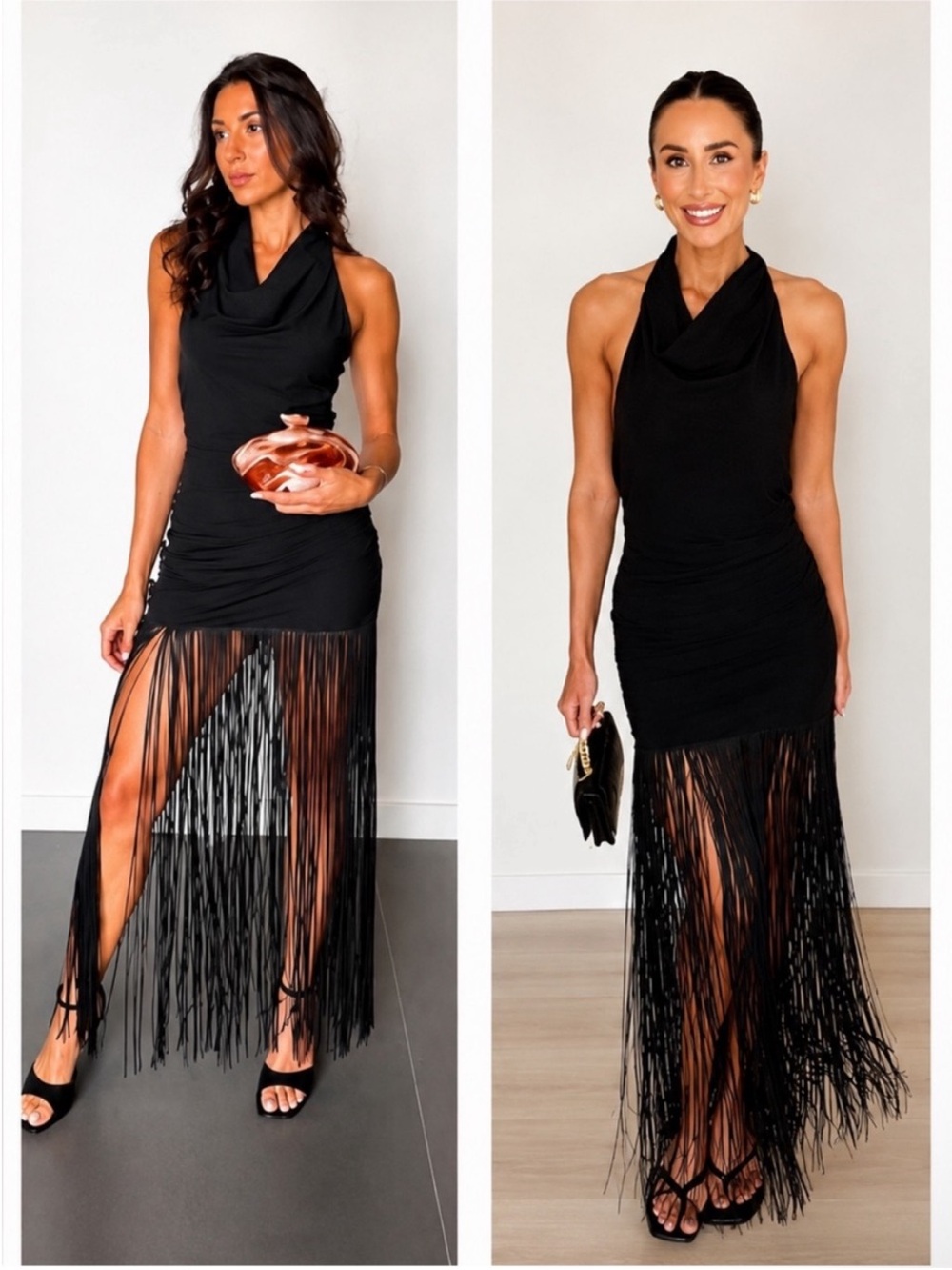 Zara Black Halter Fringe Maxi Dress